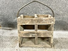 VINTAGE RUSTIC WOODEN BOX CRATE MILK BOTTLES STORAGE