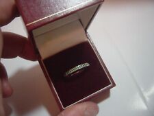 solid Silver simple band design Ring-with green diamonique stones-Size p-vintage