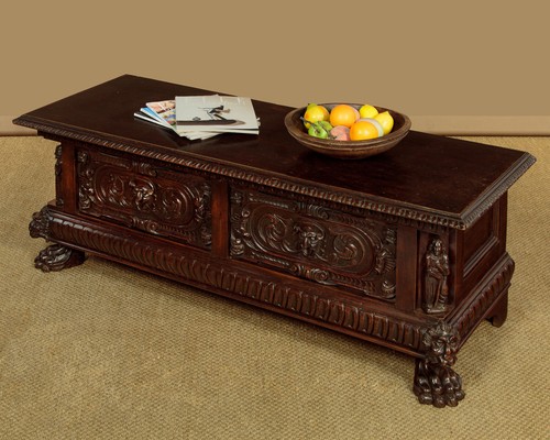 Antique carved oak chest - oak, or