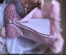 New Kids Girls Princess Sequined snow boots Fur Glitter 2.5cm high-heeled boots