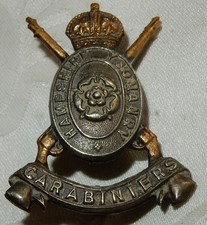 GENUINE HAMPSHIRE YEOMANRY CARABINIERS REGIMENT MILITARY CAP BADGE 2 LUGS B/M