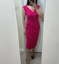 Bombshell Dress Size 10 Pink Confident Cap Sleeve V Neck Pencil Cerise Crepe