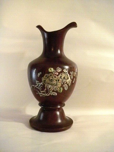 Asian solid mahogany ewer - asian, 12"