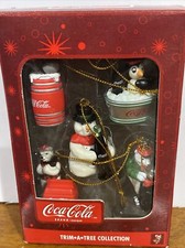 Coca Cola Brand Trim A Tree Collection Ornaments 5 set Polar Bear Penguin. A35