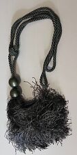 Dark Grey Fancy Curtain Tie Back With Tassel Wooden Balls Twisted Satin Cord