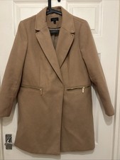 ladies TOPSHOP CAMEL FULL LENGTH WINTER WARM OVERCOAT UK SIZE 8 Lined