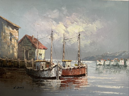 Oil painting harbour by - of,