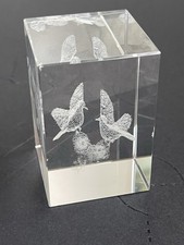 Clear Glass Paperweight Laser Etched 3D Ornament Birds In Flight block Cube