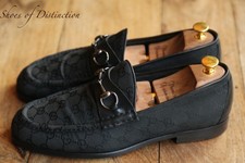 Gucci Black GG Monogram Silver Horse Bit Loafers Shoes Men's UK 10.5 E US 11.5