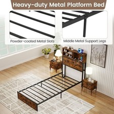 SINGLE Size Bed Frame with Charging Station and Storage Headboard