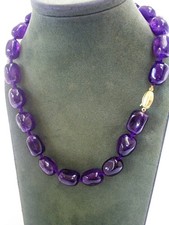 TUMBLED CHUNKY AMETHYST NUGGET BEADS & 9 CT GOLD CLASP KNOTTED NECKLACE 125 g