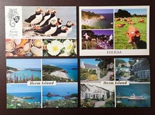 Lot of 4 Modern Chrome Postcards of Herm Island, Views, Puffins, Guernsey Cow