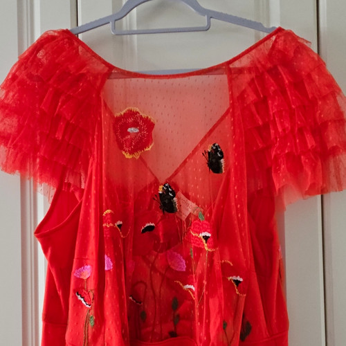 Monsoon red sheer - sheer, floral