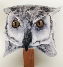 Handmade Wool Felt Sauna Hat - Funny Bird Owl Design Cap, Wellness Gift