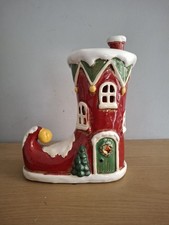Village Pottery Christmas Elf Boot House Tea Light Holder Ceramic Gift 16cm NEW