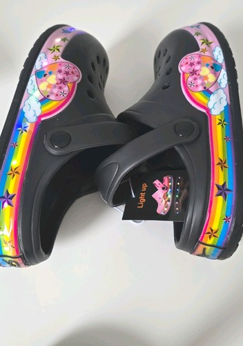 Girls black led light clogs - black, up