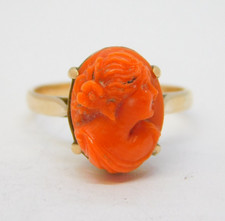 19th Century 15ct Gold Carved Red Coral Cameo Dress Ring Antique c1860