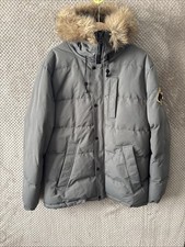 Alessandro Zavetti Mens Coat Size L Grey Parka Faux Fur Hood Long Length