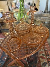 VINTAGE ART DECO PINK GLASS DRESSING TABLE SET FINAL PRICE cheap