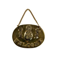 Vtg Solid Brass Pineapple Welcome Sign Wall Hanging House Apartment Sign Gold