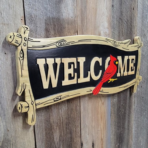 Welcome hand carved wooden - carved,