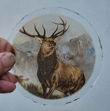 Stained Glass Deer Stag round handmade kiln fired amber glass piece deers window