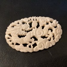 19th Century Chinese Dragon Brooch Hand-Carved Plastic, Vintage Jewellery