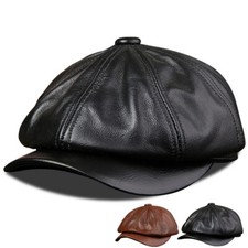 1x Retro Men Leather Newsboy Cap Gatsby Beret Hat Baker Boy Cabbie Beret Hat UK