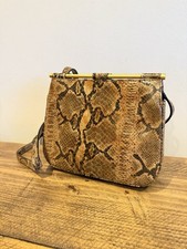 Vintage Jane Shilton Snake Print Leather Bag Brass Bamboo 80s 70s Mob Wife Retro