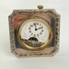 Antique 8 Day Hebdomas Silver Plated Travel Clock Not Working