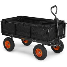 VonHaus 600kg Mesh Garden Cart with Lining - Heavy Duty 4 Wheeled DIY Trailer
