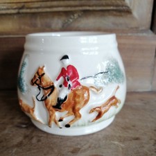 VINTAGE RETRO FOX HORSE & HOUND HUNTING SUGAR BOWL PORTLAND POTTERY COBRIDGE PPC