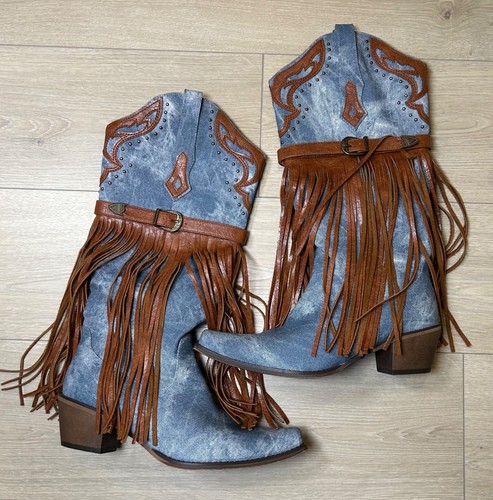 Women fringe cowboy boots - fringe,