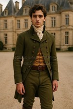 Men’s Regency Green Wool Tailcoat 19th Century Frock Coat Jacket Georgian Custom