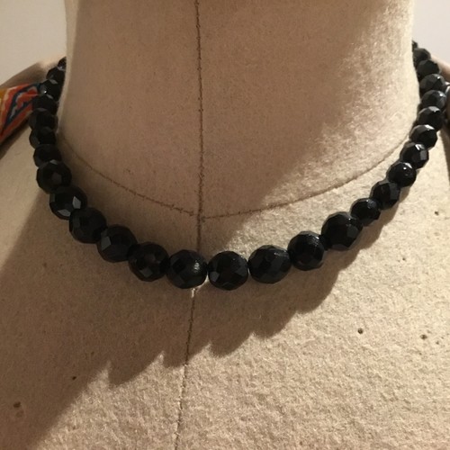 Vintage necklace faceted black - necklace,