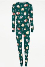 BNWT Ladies Pyjamas Set Cute Guinea Pig in Xmas Outfit Forest Green BNWT