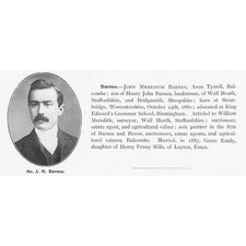 John Meredith Barnes of Avon Tyrell, Balcombe - Antique Print 1910