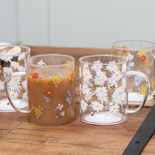 Set floral glass mugs - floral,