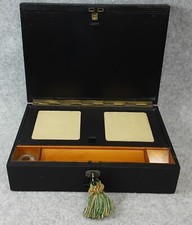 Writing Desk Slope Wood Leather Bound Box Working Lock & Key Vintage Antique