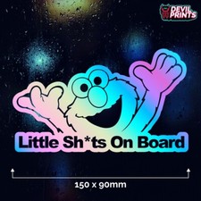 LITTLE SH*TS ON BOARD Car Vinyl Sticker Window Decal Funny Elmo Oil Slick Chrome