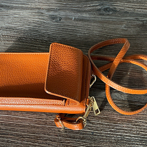 Brown leather zip - zip, wristlet