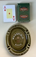 Vintage retro Mansfield Bitter bundle Ashtray Green & playing cards complete