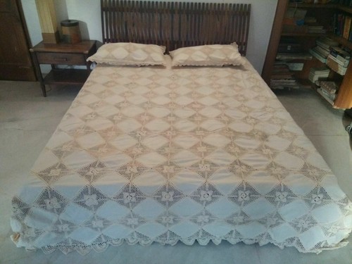 Linen lace bed spread set - linen,