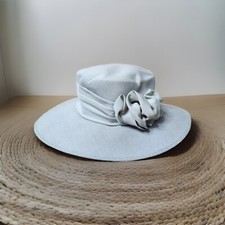 Jacques Vert Hat Elegant Light Green Formal Flower Accent Summer Wide Brim Women