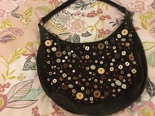 THERAPY HOUSE OF FRASER BROWN PURPLE SUEDE WOOLLEN BUTTON BRASS SHOULDER BAG