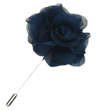 Navy Blue Floral Rosette Lapel
