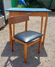 Retro Mid Century Blue Formica Framford Table Desk With Chair - Drawer Detail