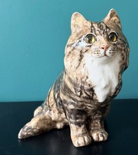 Unusual Long Haired Tabby Signed Winstanley Cat Pottery Cathedral Glass Eyes 4