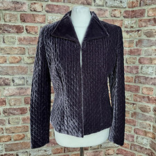 Fenn Wright Manson Velvet Jacket Purple Quilted UK 12 Collared Hook Eye Silk