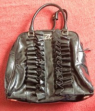 Vintage 90's Black Patent Zandra Rhodes Ruffle Bag